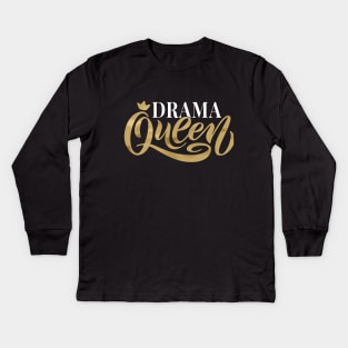 Drama Queen with White and Gold Color letters Kids Long Sleeve T-Shirt